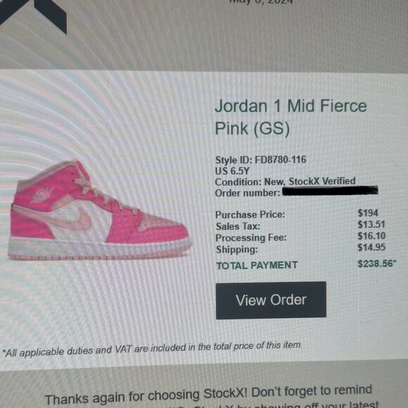 Nike Air Jordan 1 Mid Fierce Pink ~ 6.5Y (or 8W) - Picture 7 of 8
